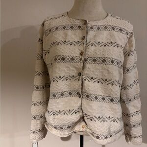 Vintage Cream Patterned Button Up Sweater